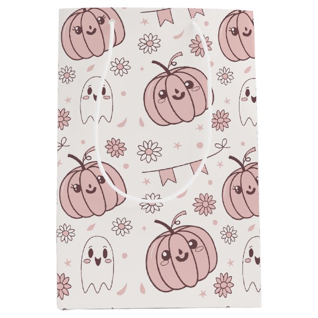 Pastel Pink Halloween Seamless Pattern (2) Medium Gift Bag (Front)