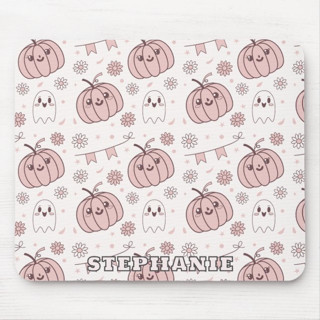 Pastel Pink Halloween Seamless Pattern (2) Mouse Pad (Front)