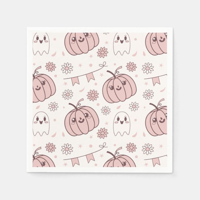 Pastel Pink Halloween Seamless Pattern (2) Napkin (Front)