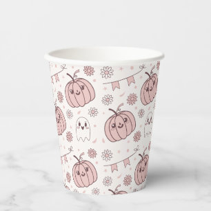 Pastel Pink Halloween Seamless Pattern (2) Paper Cups