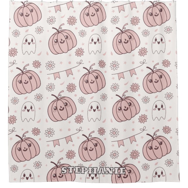 Pastel Pink Halloween Seamless Pattern (2) Shower Curtain (Front)