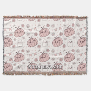 Pastel Pink Halloween Seamless Pattern (2) Throw Blanket