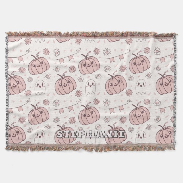 Pastel Pink Halloween Seamless Pattern (2) Throw Blanket (Front)