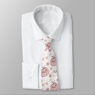 Pastel Pink Halloween Seamless Pattern (2) Tie