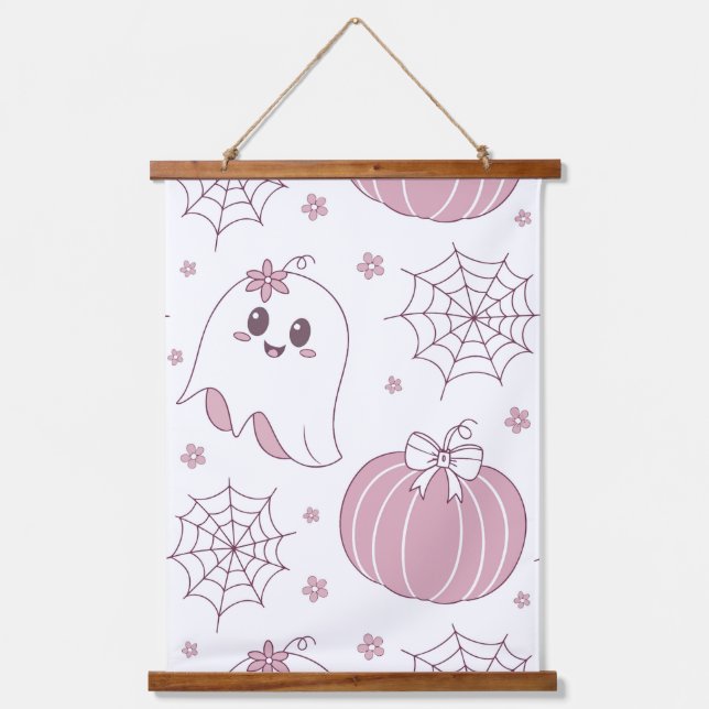 Pastel Pink Halloween Seamless Pattern (3) Hanging Tapestry (Front)