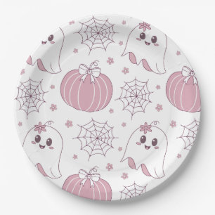 Pastel Pink Halloween Seamless Pattern (3) Paper Plate