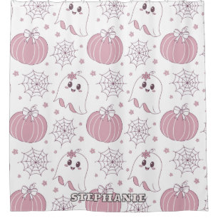 Pastel Pink Halloween Seamless Pattern (3) Shower Curtain