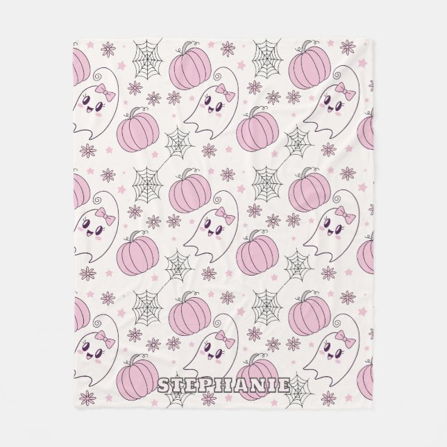 Pastel Pink Halloween Seamless Pattern (4) Fleece Blanket (Front)