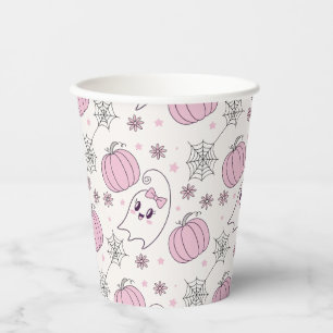 Pastel Pink Halloween Seamless Pattern (4) Paper Cups