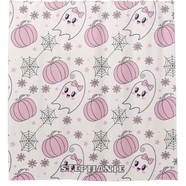 Pastel Pink Halloween Seamless Pattern (4) Shower Curtain (Front)