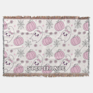 Pastel Pink Halloween Seamless Pattern (4) Throw Blanket