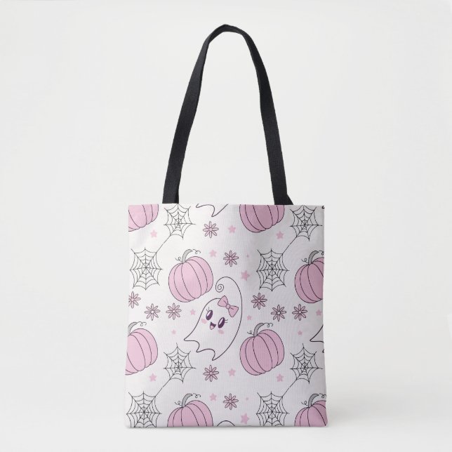 Pastel Pink Halloween Seamless Pattern (4) Tote Bag (Front)