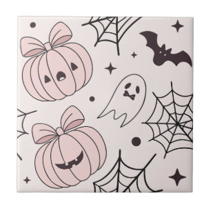Pastel Pink Halloween Seamless Pattern (5) Ceramic Tile