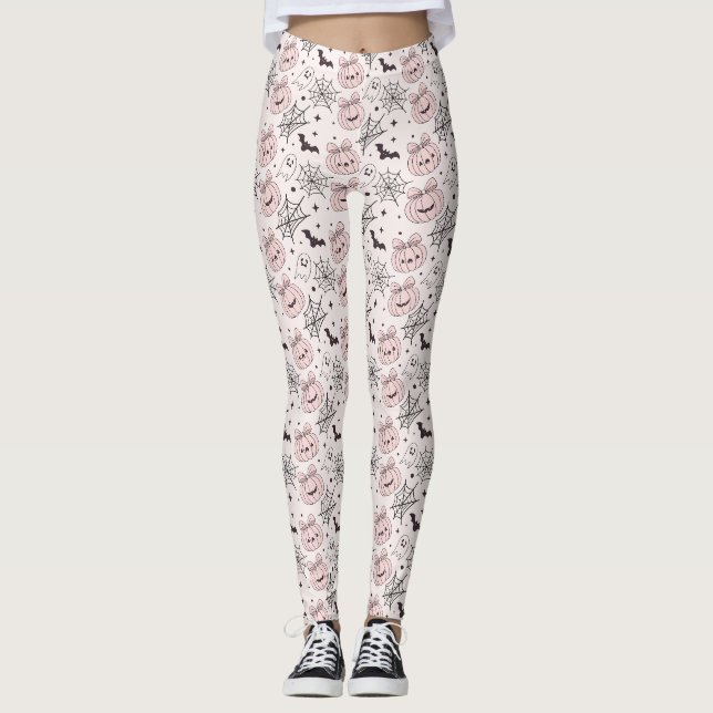 Pastel Pink Halloween Seamless Pattern (5) Leggings (Front)