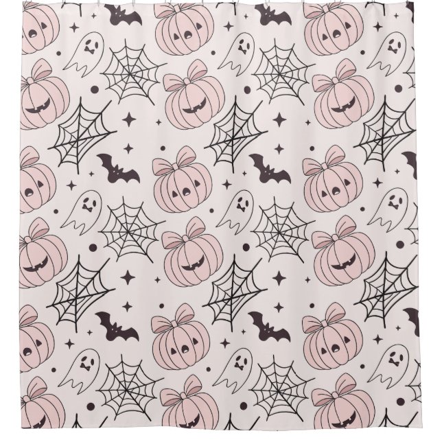 Pastel Pink Halloween Seamless Pattern (5) Shower Curtain (Front)