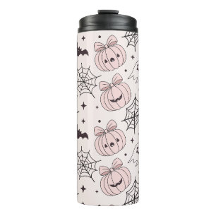 Pastel Pink Halloween Seamless Pattern (5) Thermal Tumbler