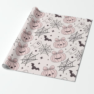 Pastel Pink Halloween Seamless Pattern (5) Wrapping Paper