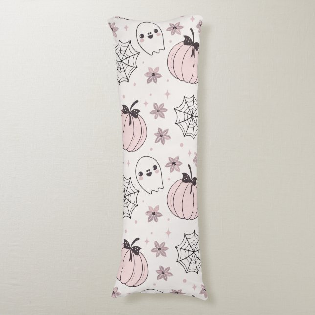 Pastel Pink Halloween Seamless Pattern Body Cushion (Front Vertical)