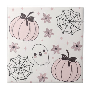 Pastel Pink Halloween Seamless Pattern Ceramic Tile