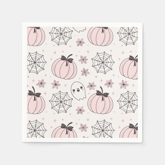 Pastel Pink Halloween Seamless Pattern Napkin (Front)