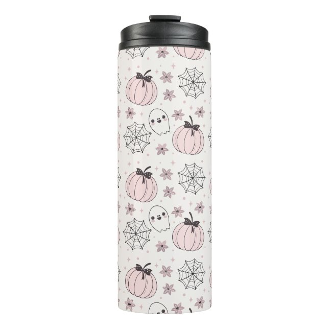 Pastel Pink Halloween Seamless Pattern Thermal Tumbler (Front)