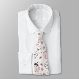 Pastel Pink Halloween Seamless Pattern Tie