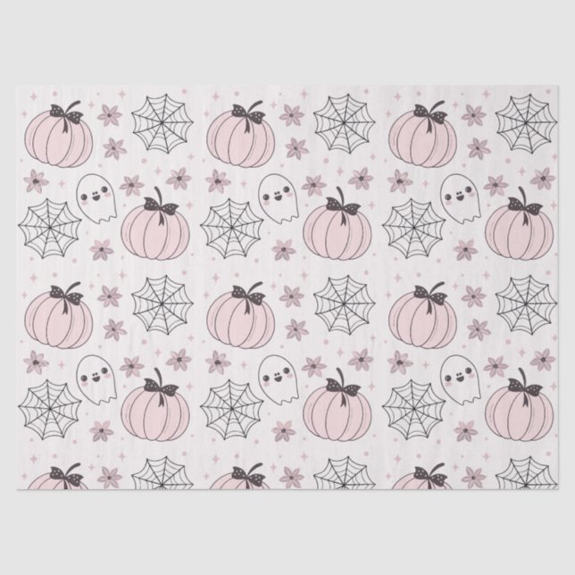 Pastel Pink Halloween Seamless Pattern Tissue Paper (Front)