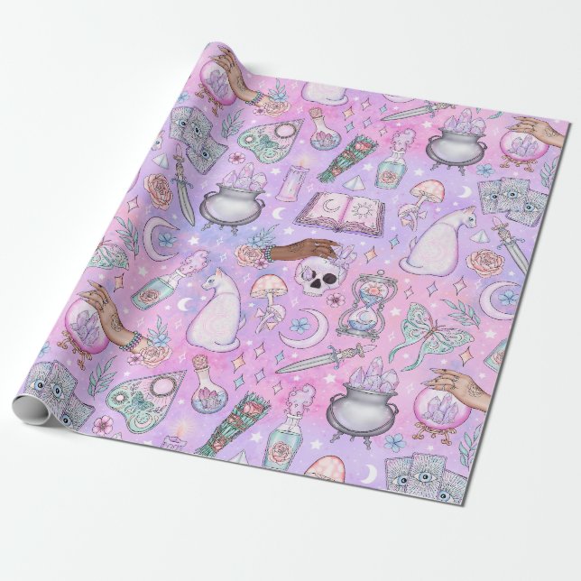 Pastel Pink Halloween  Wrapping Paper (Unrolled)
