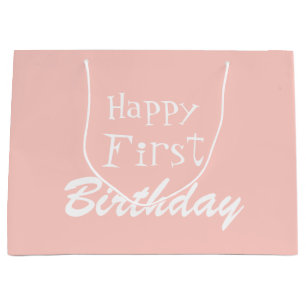 Pastel Pink Happy First Birthday Large Gift Bag