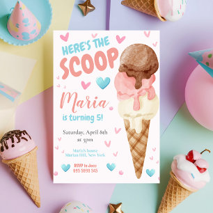 Pastel Pink Here's the scoop Kids Birthday Invitation