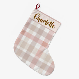 Pastel Pink Holiday Plaid   Christmas Stocking