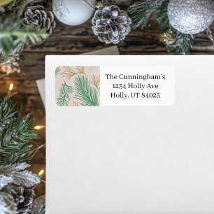 Pastel Pink Holly Christmas Return Address Label