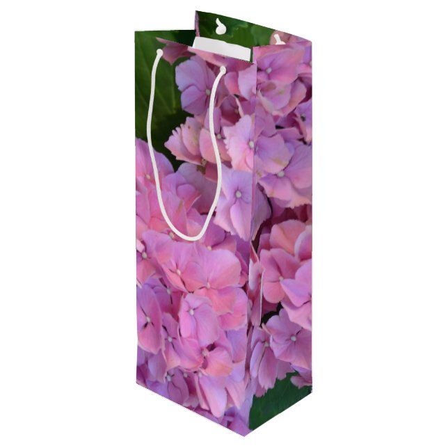 Pastel pink Hortensia hydrangea flowers  Wine Gift Bag (Back Angled)