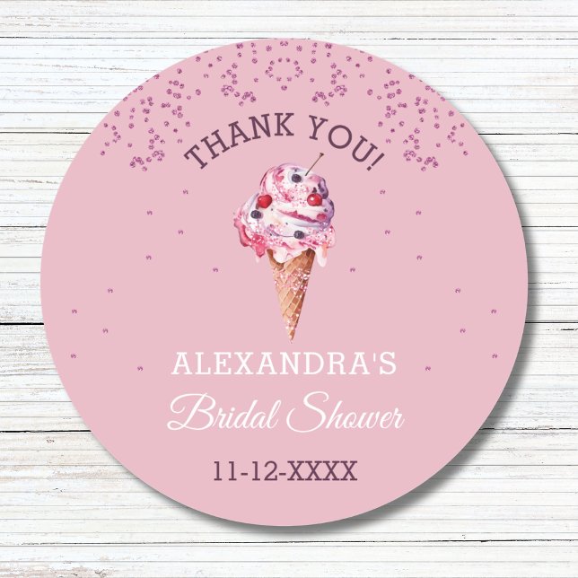 Pastel Pink Ice Cream Bridal Shower Thank You Classic Round Sticker (Creator Uploaded)