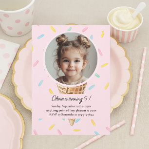 Pastel Pink Ice Cream Photo Birthday  Invitation