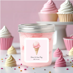Pastel Pink Ice Cream Sticker   Kids Summer Party