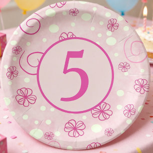Pastel Pink Illustrated Flower Swirls Kids Paper Plate