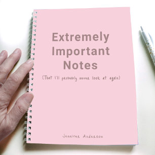 Pastel Pink Important Notes Simple Text Notebook