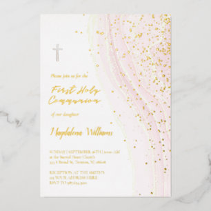pastel pink ink and FAUX glitter First Communion