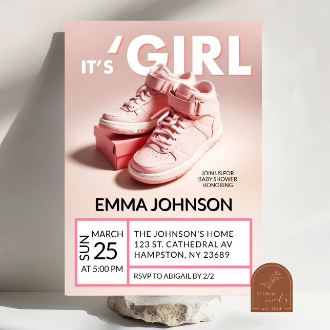 Pastel Pink It's A Girl Sneaker Baby Shower Invitation (Creator Uploaded)