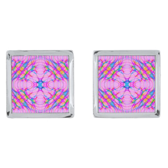 Pastel Pink Kaleidoscope Pattern Abstract Silver Finish Cuff Links
