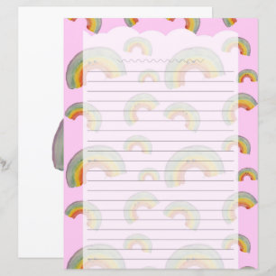 Pastel Pink Kawaii Rainbow Stationery Paper