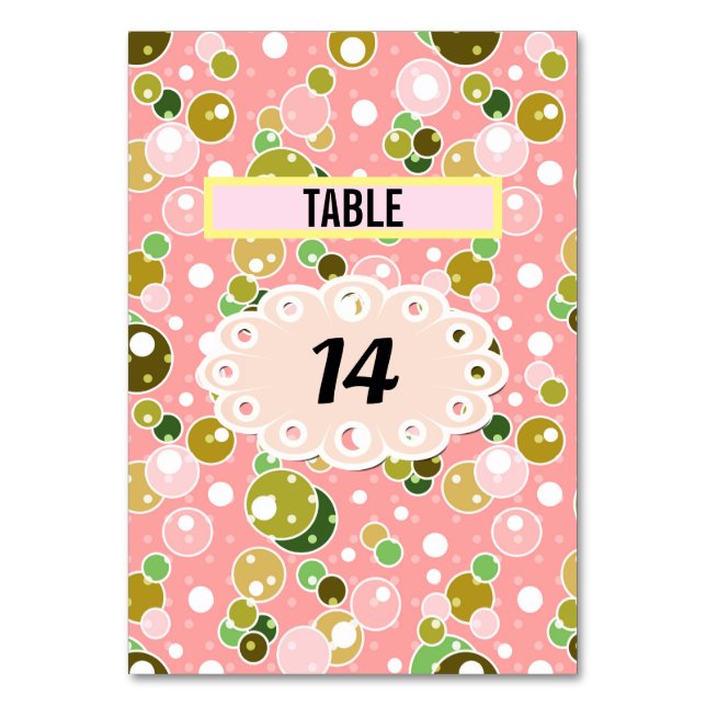 Pastel pink kids fun bubbles circles birthday cute table number (Front)