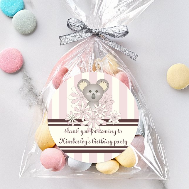 Pastel Pink Koala Baby Girl Shower / Kids Birthday Classic Round Sticker (Creator Uploaded)