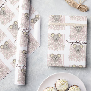 Pastel Pink Koala Baby Girl Shower   Kids Birthday Wrapping Paper