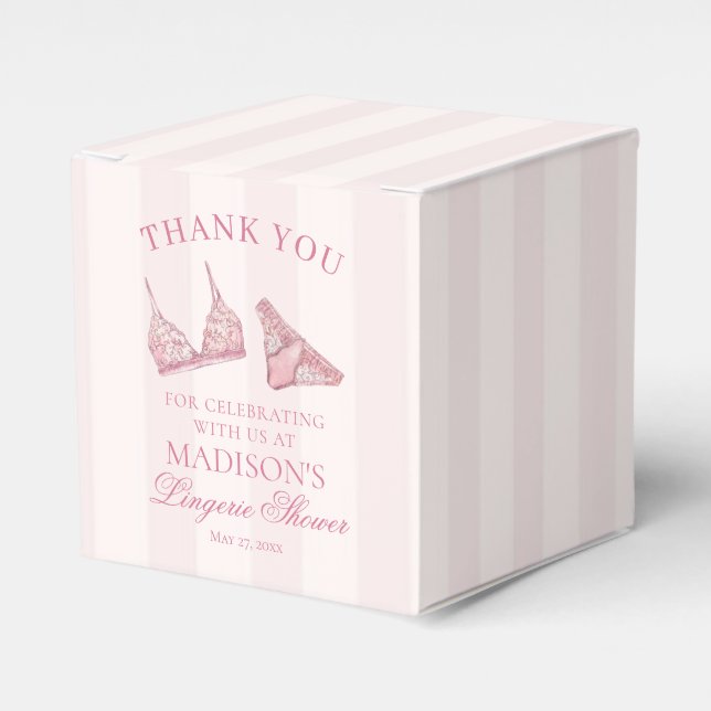 Pastel Pink Lace Lingerie Shower Bridal Dessert Favour Box (Front Side)