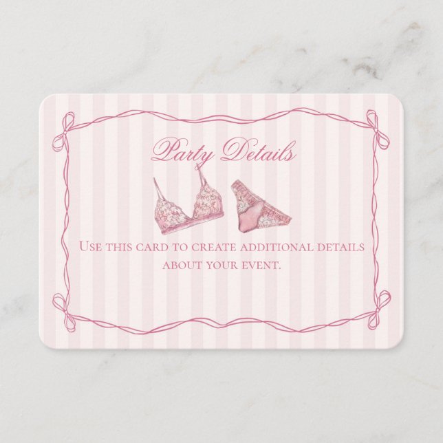 Pastel Pink Lace Lingerie Shower Details Enclosure Card (Front)