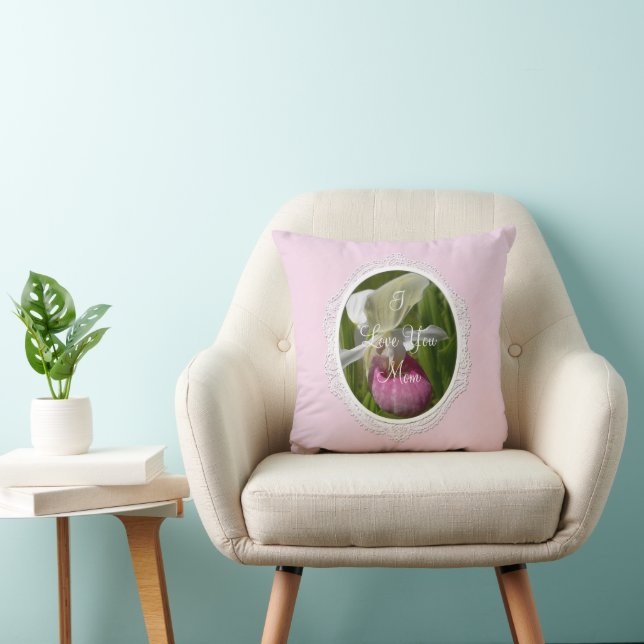 Pastel Pink Lady Slipper Throw Pillow (Chair)