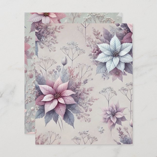 Pastel Pink & Lavender Poinsettia Scrapbook Paper (Front/Back)