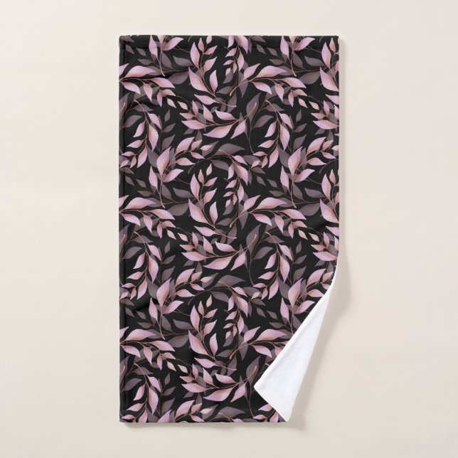 Pastel Pink Leaves and Black Pattern Bath Towel Set (Hand Towel)